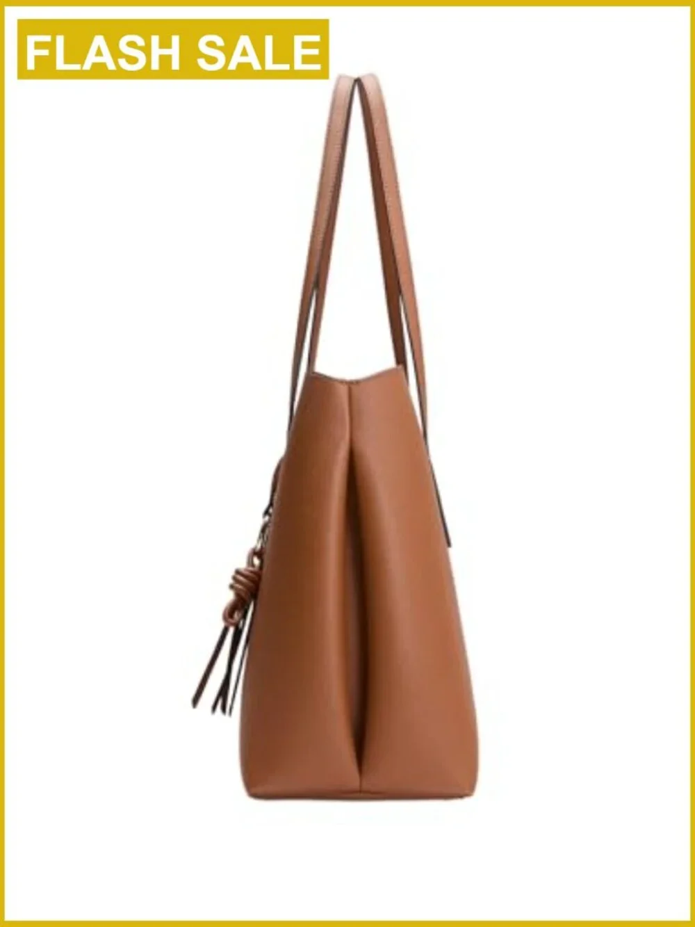 Large PU Leather Tote Bag with Removable Pouch and Charm